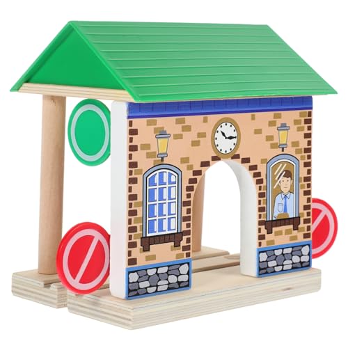 Abaodam Holzeisenbahn Zubehör Kinderzug Lernspielzeug Hölzernes Stationsmodell für Jungen und Mädchen Robust Installieren für Weihnachtszeit von Abaodam