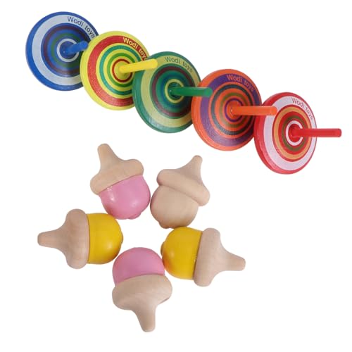 Abaodam Holzkreisel für pädagogischen Spaß, DIY Kiefernkreisel, sichere und zufällige Farben für kreatives Spielen und Entwicklung, zufällige Farbe, 10 Stück von Abaodam