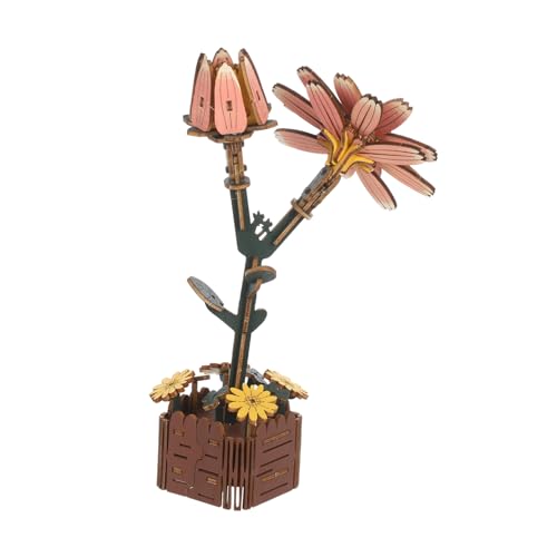 Abaodam Holzpuzzle Blumen Holz Bastelmodellbausatz Blumen Baupuzzle DIY Holzpuzzle Pflanzenstrauß Bausatz Holz DIY Puzzle Zubehör Bastelpuzzle von Abaodam