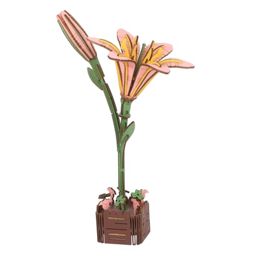 Abaodam Holzpuzzle Lilien-Bouquet DIY Bastelset für Erwachsene und Kreatives Handwerksprojekt Räumliches Denkspiel Holzblumen Modellbausatz für Valentinstag von Abaodam