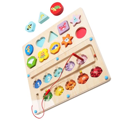Abaodam Holzspielzeug Meerestiere Motorikspiel mit Farbigen Perlen Magnetisch Lernspiel für Jungen Zahlen und Farb Maze Fördert Feinmotorik und Zählen Sicheres Montessori Lernset von Abaodam