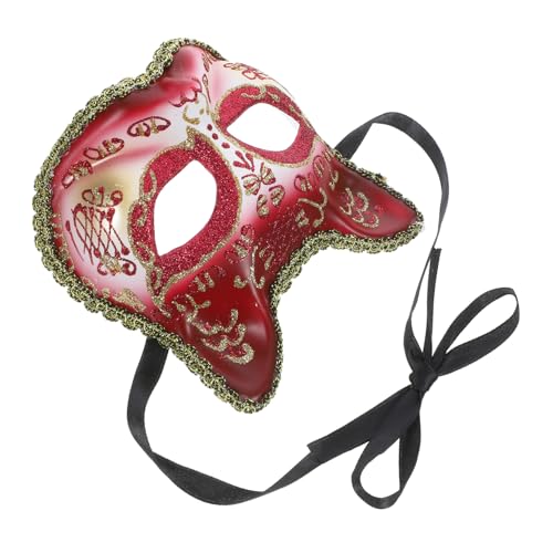 Abaodam Katzenmasken Halbgesichtsmaske für Halloween Karneval Party Cosplay Kreatives Kostüm Zubehör Weinrot von Abaodam