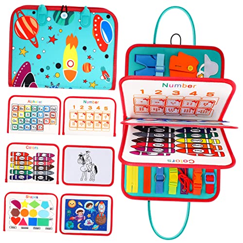 Abaodam Kleinkinder Beschäftigungsbrett Montessori Sensorisches Activity Board für Frühes Lernen Buchstaben Zahlen und Puzzles für Reisen und Unterwegs von Abaodam