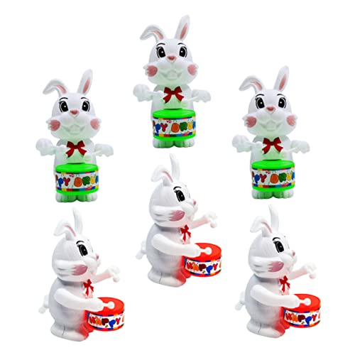 Abaodam Kreatives aufziehbares Kaninchen, lustiges Drumming-Ornament für Desktop-Dekoration für festliche Atmosphäre, ansprechendes interaktives Spielen, zufällige Farbe, 6 Stück von Abaodam