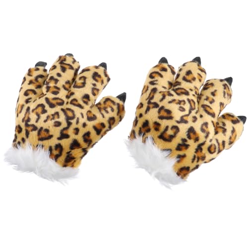 Abaodam Leopard Pfoten Handschuhe mit Fell und Krallen Kuschelige Tierhandschuhe für Cosplay Halloween Bühnenauftritte Party zubehör Realistische Leopard Klauen Gloves von Abaodam