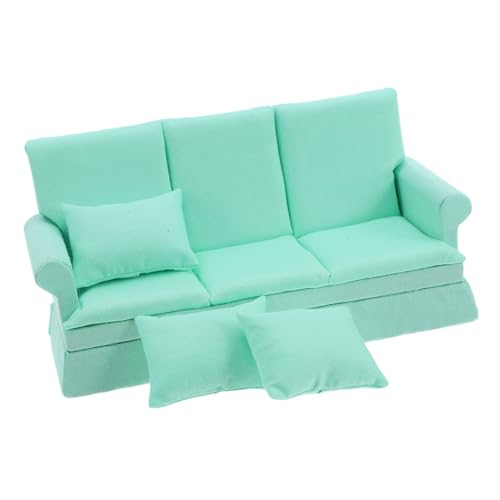Abaodam Maßstab Modernes Dreisitziges Dollhouse Couch Modell mit Kissen Langlebiges Wohnzimmer Möbel Zubehör in Wasserblau für Puppenhaus Dekoration von Abaodam