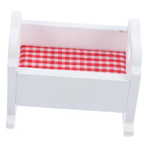Abaodam Mini Babybett aus Holz Glatte Oberfläche Langlebiges Miniatur Puppenhaus Möbel Dekoratives Weißes Mini Bettchen für Puppenstube Platzsparende Babykorb Nachbildung von Abaodam