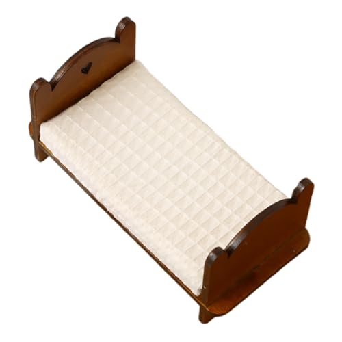 Abaodam Mini-Einzelbett Dekoration Puppenhaus Retro Bett aus Holz holzspielzeug Puppenhaus Sammlung Puppenhaus Einrichtungsgegenstände Miniaturbett Puppenstubenmöbel Puppenhausbett Coffee von Abaodam