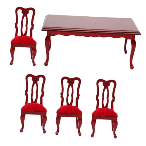 Abaodam Mini Esszimmerstuhl Tischset Mini Tisch Puppenhauszubehör Kleine Möbel Zubehörset Im Maßstab 1/12 Rotes Holz von Abaodam