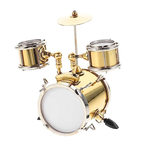 Abaodam Mini Jazz Schlagzeug Modell Miniatur Trommel Goldfarbenes Puppenhaus Zubehör Realistische Musikinstrument Deko Geschenkidee für Musikliebhaber und Bastler von Abaodam