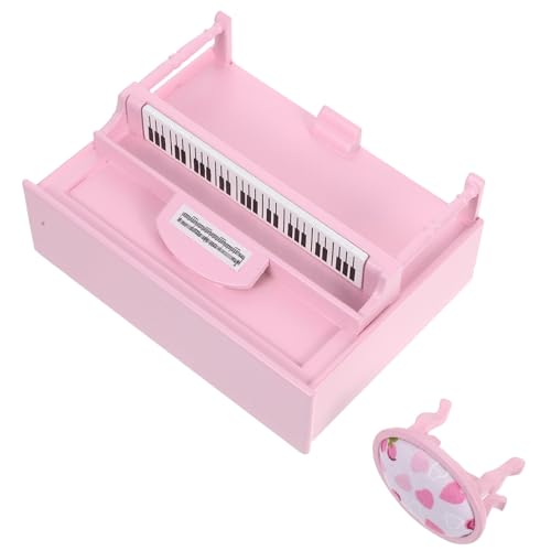 Abaodam Mini-Klavierdekoration Puppenhaus-Miniatur-Musikinstrument Klavierfigur winziges Klavier Klaviermodellspielzeug Miniklavier für Puppenhaus Miniklavier mit Hocker hölzern Rosa von Abaodam