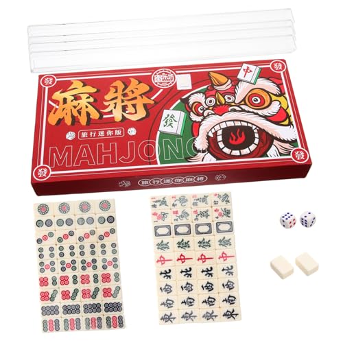 Abaodam Mini Mahjong Set Tragbares Chinesisches Mahjongspiel mit Komplettem Zubehör Kleines Reise Mahjong Kit für Freunde und Party Feine Verarbeitung Glatte Oberfläche für Zuhause und von Abaodam