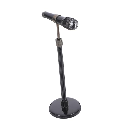 Abaodam Mini Mikrofon Modell mit Verstellbarem Ständer Retro Miniatur Mikrofon Requisite für Puppenhaus Zubehör Musik Party Dekoration Desktop Deko für Rollenspiel Schwarz von Abaodam
