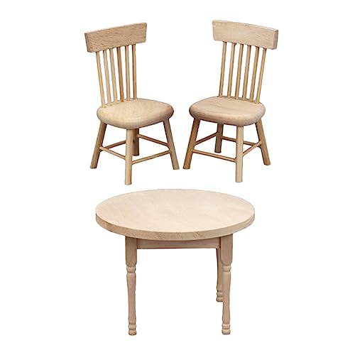 Abaodam Mini Puppenhaus Küchenmöbel Set Teiliges Rundes Tisch und Stuhl Set aus Hochwertigem Material Detailgetreu Gestaltet für Puppen für Kreatives Rollenspiel und Pädagogisches von Abaodam