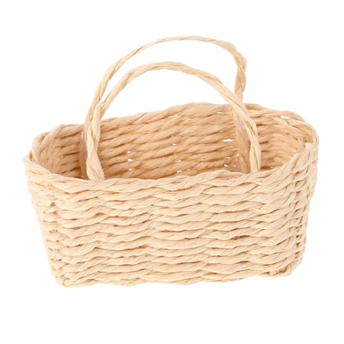 Abaodam Mini-aufbewahrung Skorb Kleiner Weidenkorb Puppenhaus-Miniatur-einkaufskorb Puppenhaus Wäschekorb Kleiner Picknickkorb Puppenhauszubehör Beige Bast von Abaodam