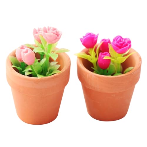 Abaodam 2pcs Miniatur Puppenhaus Mini Anlage Mini Rose Blumentopf Für Puppenhaus Dekoration Kinder Spielen von Abaodam