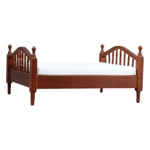 Abaodam Miniatur Doppelbett Puppenhaus Möbel Vintage Holz Bett mit Matratze Realistisches Schlafzimmer Zubehör für Miniatur Dekor und Rollenspiel Sammler von Abaodam