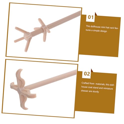 Abaodam Miniatur Garderobenständer für Puppenhaus Vintage Stil Robuster Pla-Material Einfach Montierbar Dekorativer Hut Kleiderständer für Puppenmöbel und Miniaturregal in Hellem Holzton von Abaodam