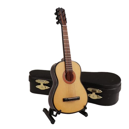 Abaodam Miniatur-Gitarre Aus Holz Mit Ständer Und Koffer Mini-Musikinstrument Miniatur-Gitarre Spielzeug Puppenhaus-Dekoration von Abaodam