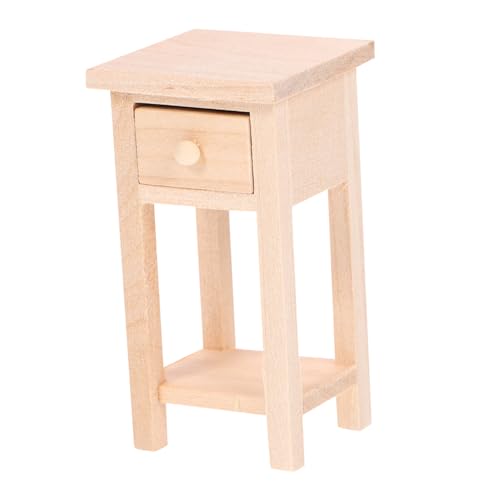 Abaodam Miniatur Holz Beistelltisch Puppenhausmöbel Simulation Nachtkommode Modell Realistisches Design Unbemalt Vielseitig für Puppenhaus Schlafzimmer und Dekoration von Abaodam