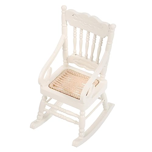 Abaodam Miniatur Holz Schaukelstuhl Weiß mit Seilsitz Puppenhaus Möbel Dekoration Puppenhausmöbel Kinderzimmer Zubehör Holzschaukelstuhl von Abaodam