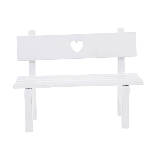 Abaodam Miniatur Holzstuhl Dekorative Miniaturmöbel Puppenhaus Sitzbank Weißes Herz Design Fotorequisit für DIY Mini Haus Landschaft Innenraumgestaltung von Abaodam