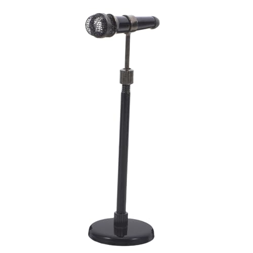 Abaodam Miniatur Mikrofon Dekoration mit Verstellbarem Ständer Kleines Mikrofon Modell für Puppenhaus Zubehör Realistische Retro Simulation Geeignet für Rollenspiel und Sammler von Abaodam