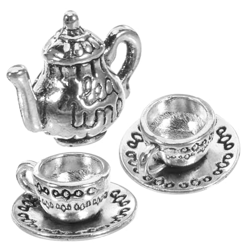 Abaodam Miniatur Miniatur aus Metall Teiliges Silbernes mit Retro Teekannen und Tassenmodell Langlebiges Zinklegierung Material Dekoration für Küche Büro Restaurant von Abaodam