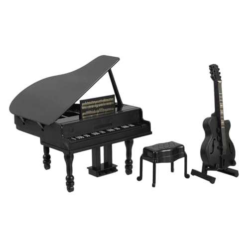 Abaodam Miniatur Musikinstrumente Set mit Schwarzem Flügel und Gitarre Realistische Puppenhaus Deko Detailgetreues Modell für Musikliebhaber Vielseitig als Sammlerstück und Zubehör von Abaodam