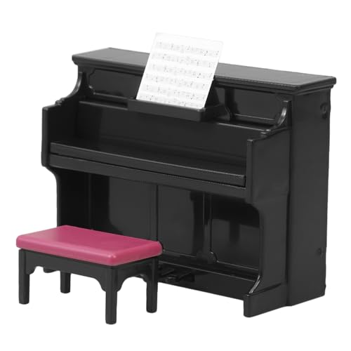 Abaodam Miniatur Puppenhaus Klavier mit Hocker Realistisches Musikinstrument Modell Vintage Design Glatte Oberfläche für Puppenhaus Dekoration DIY Mikro Landschaft Kreatives Zubehör von Abaodam