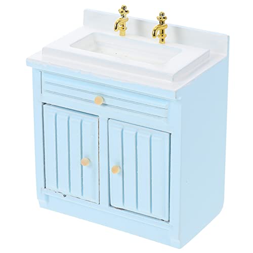 Abaodam Miniatur Puppenhaus Küchenmodell Holzspüle Theke Dekoration Blau Detailreich Modernes Design für Puppenhaus und Kinderzimmer Deko von Abaodam