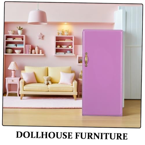 Abaodam Miniatur Puppenhaus Kühlschrank Holzspielzeug Realistisch Violett Lackiert Puppenhaus Möbel Zubehör für Pretend Play Detailgetreues Küchenmöbel Modell von Abaodam