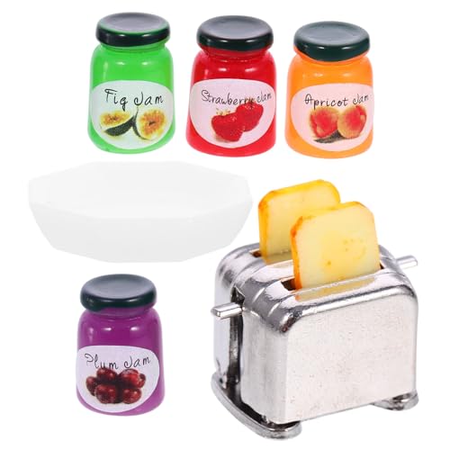 Abaodam Miniatur Puppenhaus Zubehör Brotmaschine mit Mini Faux Brot und Marmeladenflasche Detailreiches Küchenmodell für DIY Mini Haus Dekoration Realistische Miniatur Küche von Abaodam