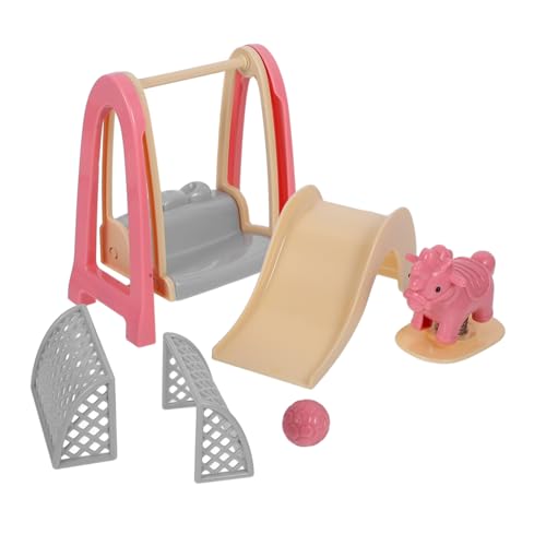 Abaodam Miniatur Puppenhaus Zubehör mit Realistischen Spielplatz Elementen Mini Schaukel Rutschbahn und Holz Schaukelpferd Material für Kinderzimmer Dekoration und Puppenhaus Gestaltung von Abaodam