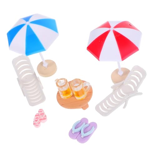 Abaodam Miniatur Set Strand Deko mit Sonnenschirm und Stühlen Bunte Poolzubehör für Puppenhäuser Miniaturgärten und Sandkästen Langlebige Resin und Kunststoffaccessoires für Sommerliche von Abaodam