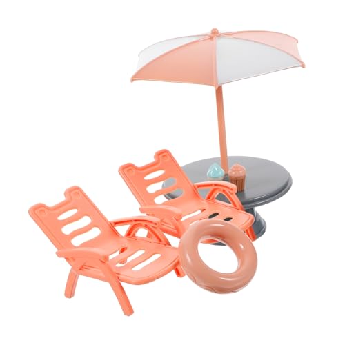 Abaodam Miniatur Strandstuhl Set aus Abs Detailgetreue Puppenhaus Deko mit Sonnenschirm Kindgerechtes Mini Haus Zubehör für Kreative Spielwelten Robust und Geruchsneutral von Abaodam