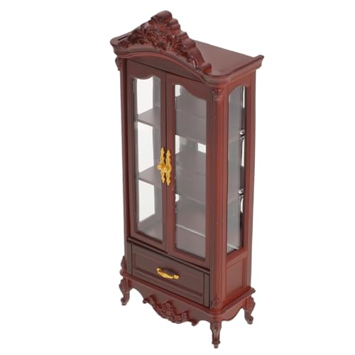Abaodam Miniatur Weinregal Doppel-tür Vintage Puppenhaus Möbel Holz Schrank Regal Mini Bücherregal für Puppenstube Wohnzimmer Zubehör von Abaodam