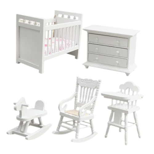 Abaodam Miniaturmöbel Weiß Puppenhaus Schlafzimmer Möbel Kinderzimmer Dekoration Langlebig Stabil Detailreich für Rollenspiele und Geschenkideen von Abaodam