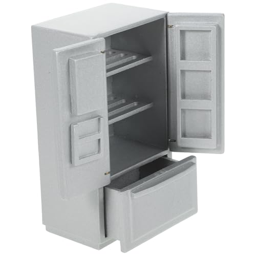 Abaodam Modell mikro kühlschrank Puppenhaus Puppenbett Puppenaufbewahrung Mini-Kühlschrank Miniatur-Hauskühlschrank Mini-Ornamente zum Basteln Küchenminiaturen hölzern Silver von Abaodam