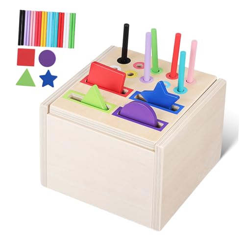 Abaodam Montessori Holz Farb Formsortierer Lernspielzeug für Kleinkinder Bunte Montessori Spielzeugbox Feinmotorik Hand Auge koordination und Selbstständigem Lernen im Kindergarten von Abaodam