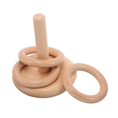Abaodam Montessori Holz Ringwurfspiel für Kleinkinder Jahre Buntes Stapelspielzeug aus Buchenholz mit Sockel Fördert Sensorische Entwicklung Selbstständiges Lernen für Familie und Garten von Abaodam