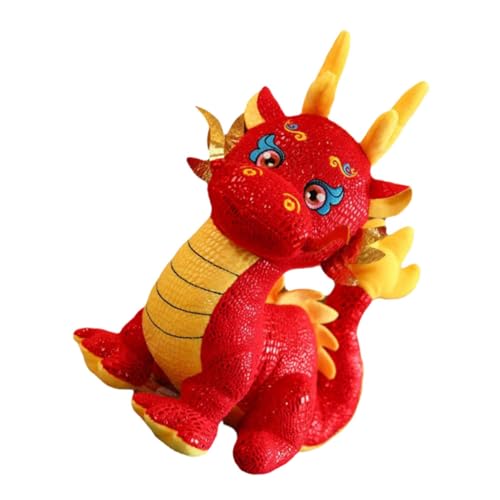 Abaodam Neujahrsdrache Stofftier Puppenaugen Drache Stoffpuppe Drachenspielzeug Ausgestopfter Drache Drachen-Sternzeichen- Kuscheltier Drache Drachen-neujahrsspielzeug Plüsch Rot von Abaodam
