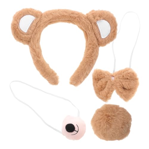 Abaodam Niedliches Bärenkostüm Teilig mit Ohr Haarreif Flauschigem Bärennase und Schleife für Cosplay Karneval Halloween Bequemes Leichtes Tierkostüm Zubehör von Abaodam