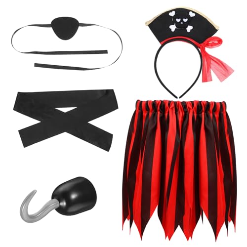 Abaodam Piratenkostüm mit Plastikhaken Kopftuch und Rock Bequemes Rollenspiel Kostüm für Mädchen Geeignet für Jahre für Halloween und Piratenpartys von Abaodam