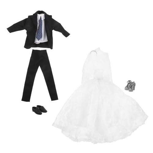 Abaodam Puppen Hochzeitsoutfit Mädchen Junge mit Brautkleid Bräutigam Anzug Schuhe für Geburtstag Party Festliche Anlässe Rollenspiel Zubehör von Abaodam
