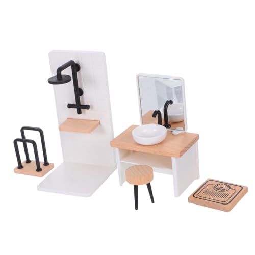 Abaodam Puppenhaus Badezimmermöbel Miniatur Waschbecken Duschkabine Hocker Handtuchhalter Miniaturwaage Detailgetreu für Puppen DIY Badezimmerzubehör von Abaodam