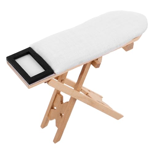 Abaodam Puppenhaus Bügeltisch Miniatur-eisentischmodell Mini-hausbügeltisch Mini-hausversorgung Niedliches Miniatur-bügelbrettmodell Puppenhaus-bügelbretter Mini-bügelbretter Beige Holz von Abaodam