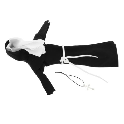 Abaodam Realistisches Nonnenkostüm für Plüschpuppen Schwarzes Rollenspiel Outfit mit Silberner Halskette Vielseitig Kombinierbar für Kirchen szenen Requisiten und Kreative Verkleidung von Abaodam