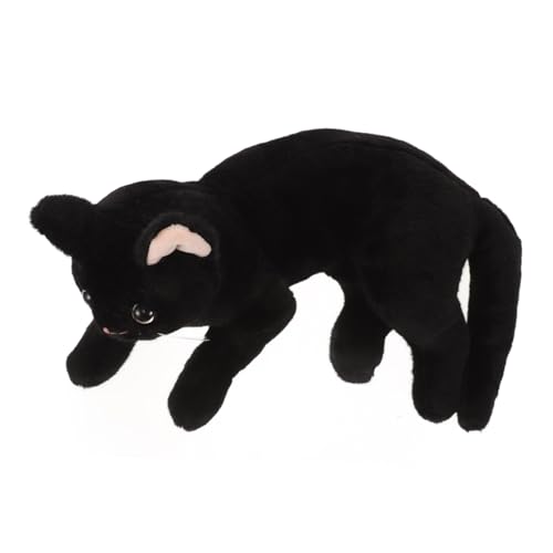 Abaodam Realistisches Schwarzes Plüschtier Katze Weiches Kuschelkissen Detailgetreues Stofftier Flauschiges Schmusetier Dekoratives Kissen für Zuhause Lebensechte Katzenfigur Geschenkidee von Abaodam