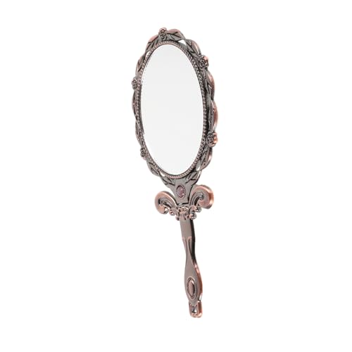 Abaodam Retro -Spiegel Handspiegel Mit Griff Tragbarer Make -up -Spiegel Kompaktspiegel Reisespiegel Schminkspiegel Handspiegel Spiegel Tragbarer Faltbarer Schminkspiegel Metall Hellbraun von Abaodam